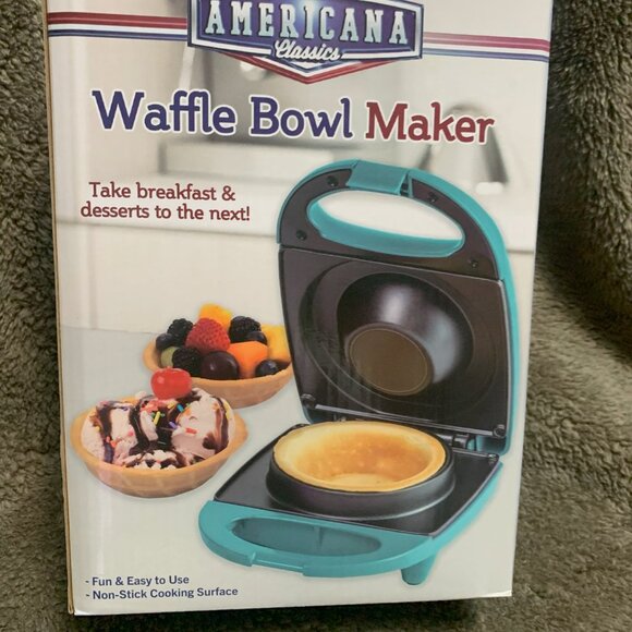 Americana Classics Waffle Bowl Maker, Non-stick, Seafoam Blue, Locking, Non-Skid - Picture 4 of 5